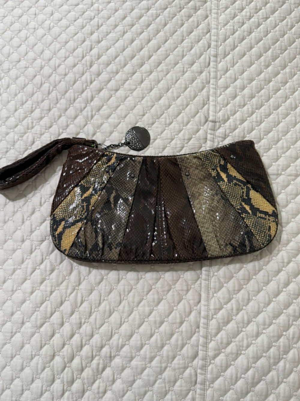 VTG Nine West Brown and Tan Snake-Print Wristlet Clutch BRAND NEW